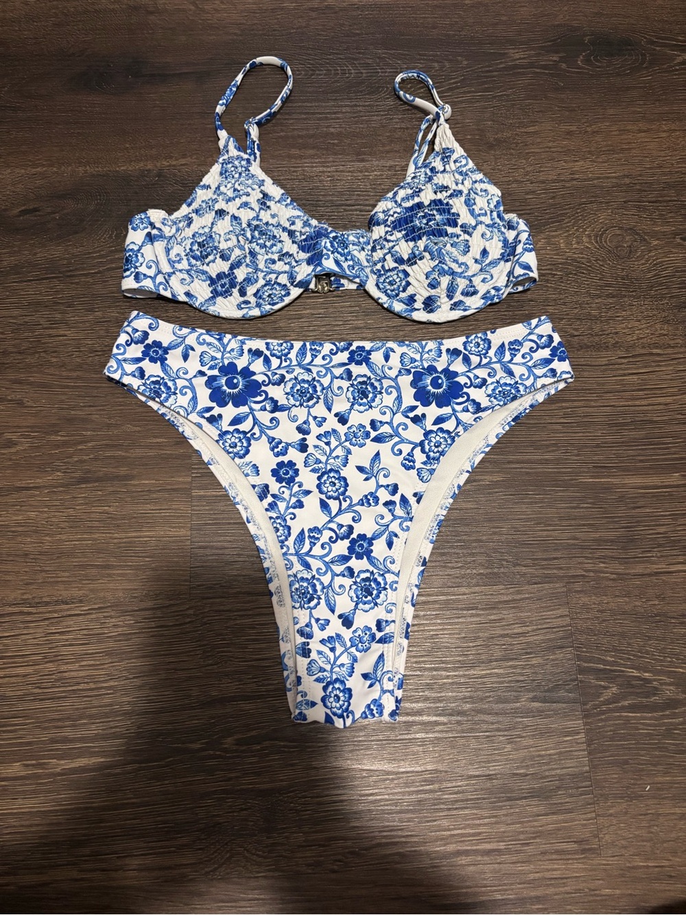 Blue & White Floral Two-Piece Bikini